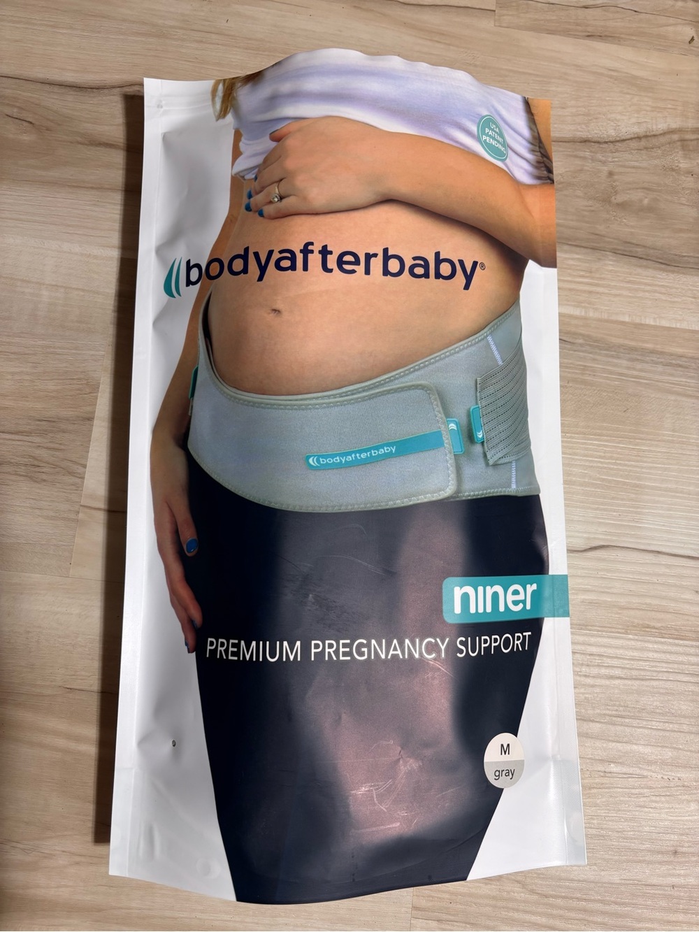Body After Baby Pregnancy Support Belt in Gray with Teal Accents